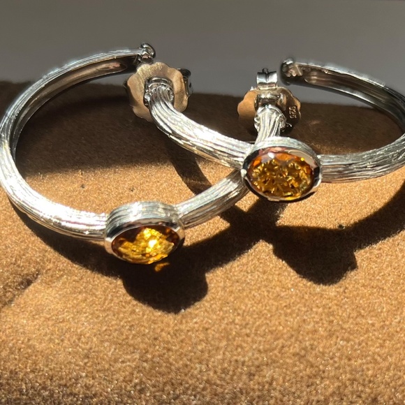 Sterling Silver Citrine Hoops - Picture 3 of 5